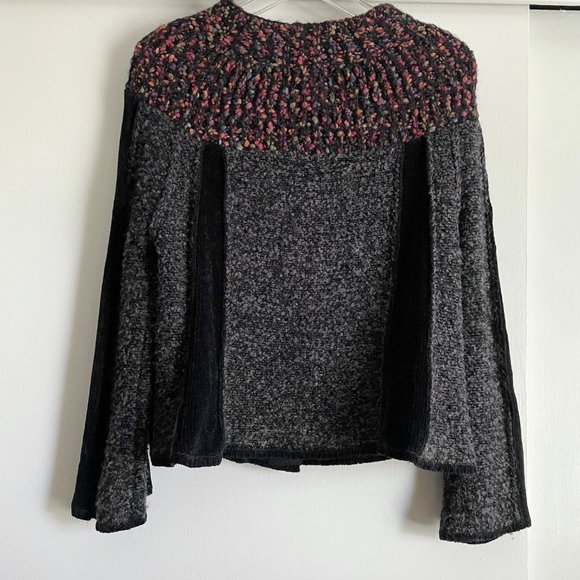 Curio Bell Sleeve Button Cardigan Sweater Boucle Collar Jacket MP Gray Black - Picture 7 of 11